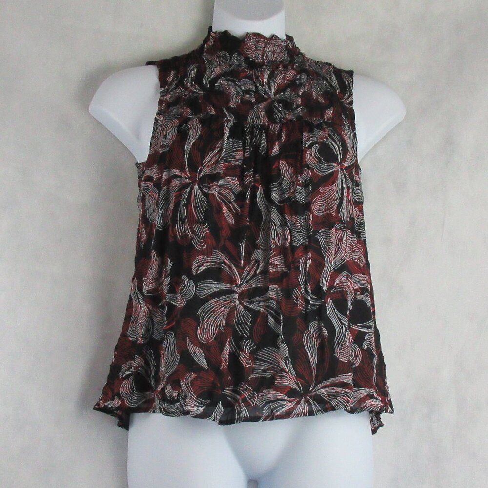 Alfani Women's Petite Smocked Neck Sleeveless Blouse Top, Rust Combo, PM